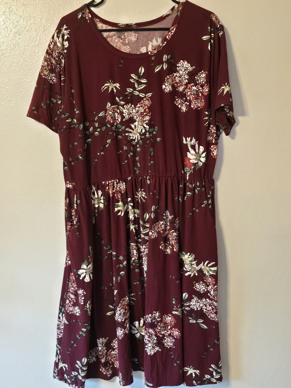 Burgundy Floral Short Sleeve Dress Plus Size 22W